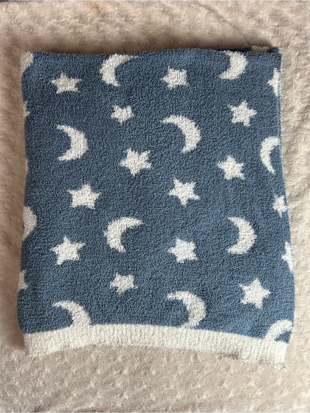 Parent's Choice Blue White Moon & Stars Baby Blanket Chenille Knit Soft